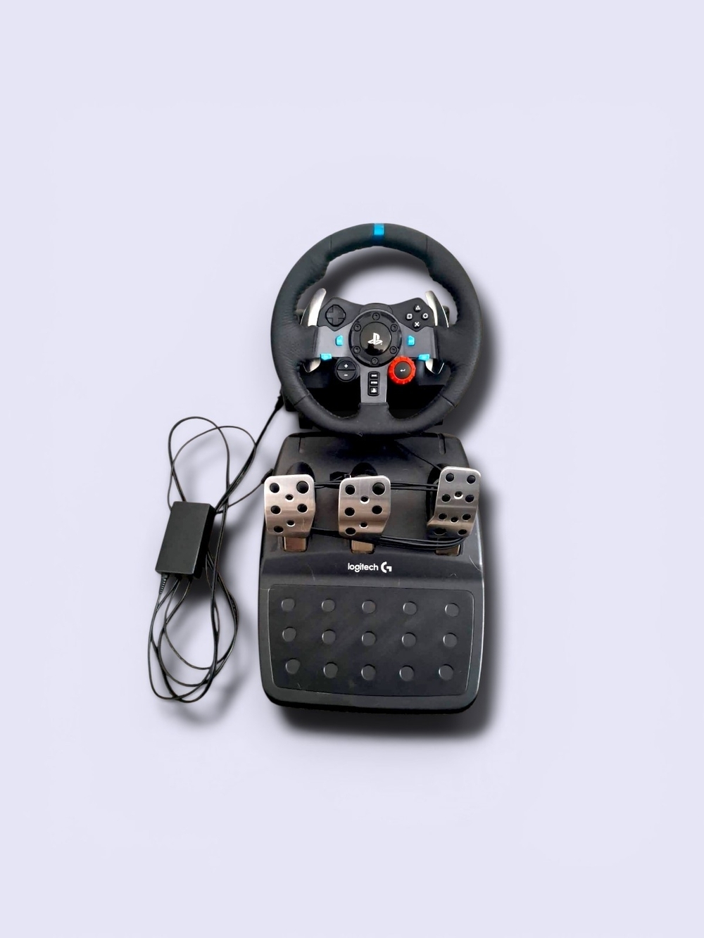 PS5 Logitech Black Racing Wheel and Pedal Set with Silver Metal Pedals